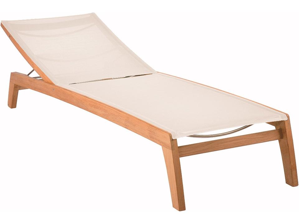 Horizon Teak Outdoor Chaise Lounge with Pearl Textilene Sling and Five-Position Backrest