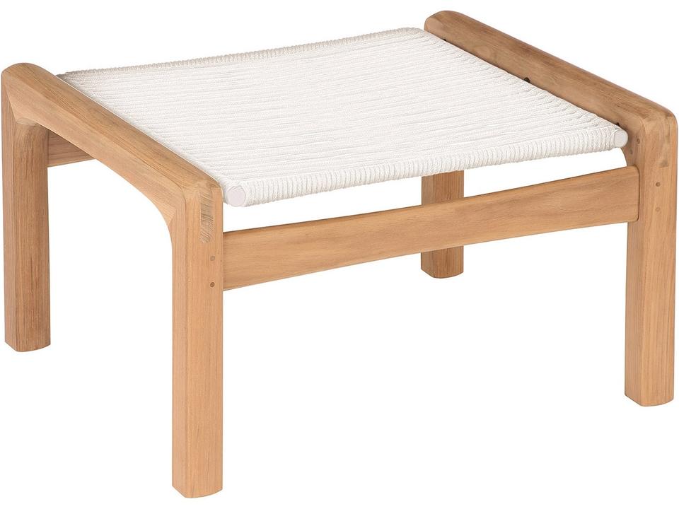 Monterey Teak and Braided Cord Outdoor Ottoman in Chalk