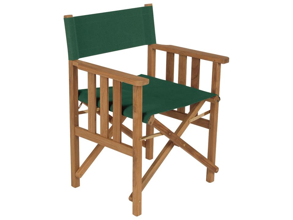 Safari Folding Armchair in Natural Teak and Forest Green Sunbrella Sling