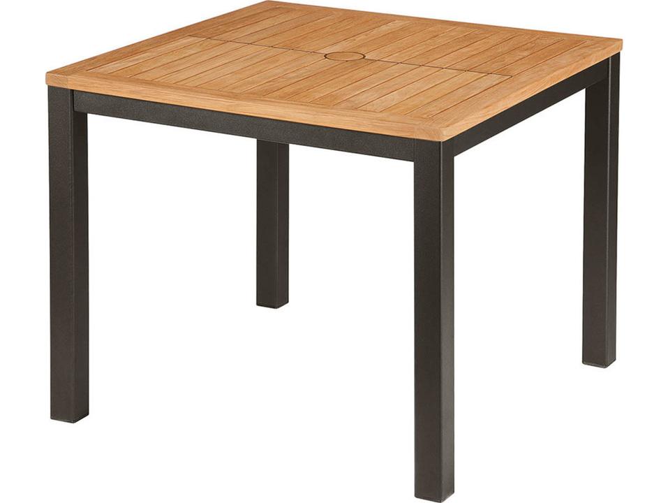 Aura 35-Inch Square Dining Table with Teak Top and Graphite Aluminum Frame
