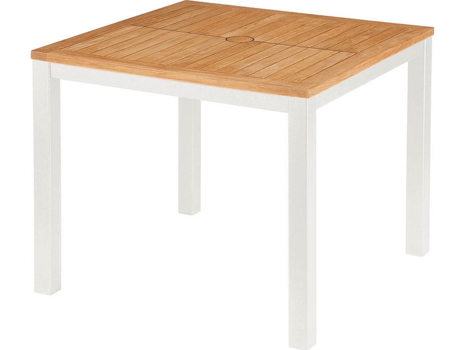 Aura 35-Inch Square Dining Table with Teak Top in Arctic White