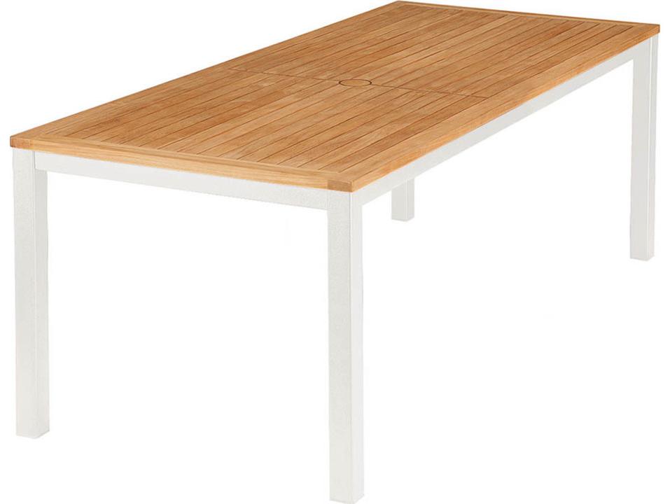 Aura 79-Inch Rectangular Dining Table with Natural Teak Top in Arctic White