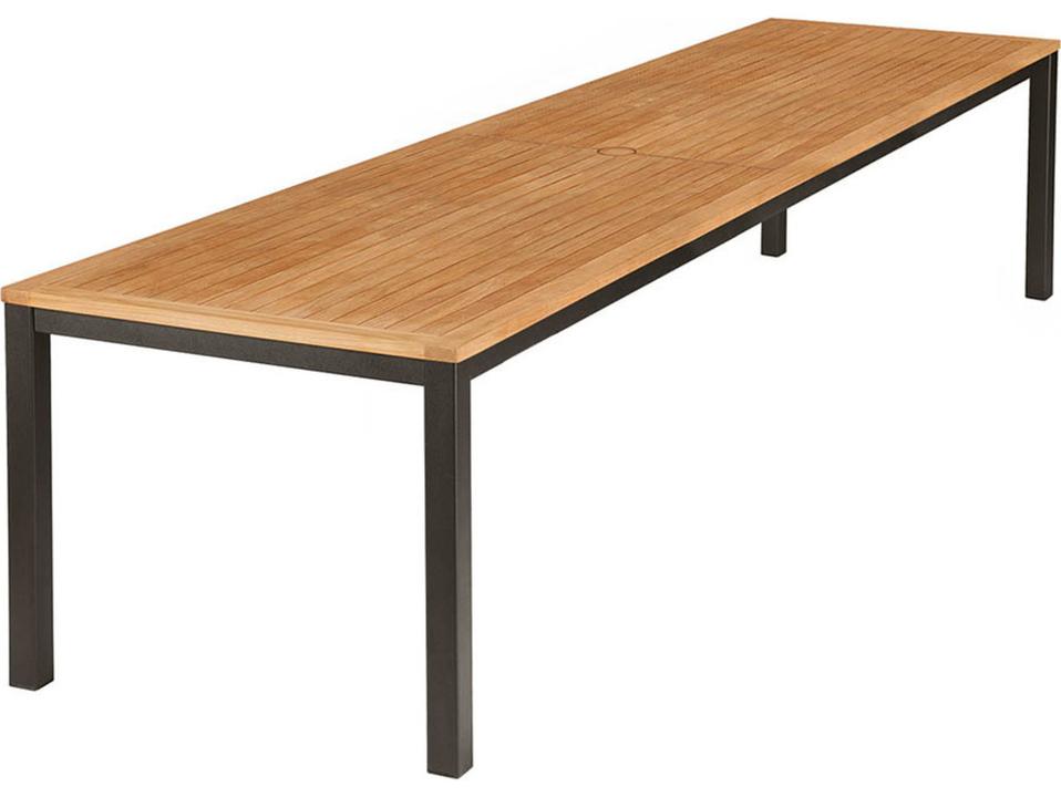Aura Dining Table Graphite Powder-Coated Aluminum Natural Teak 118"W x 40"D x 30"H