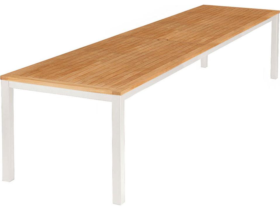 Aura 118-Inch Rectangle Dining Table with Teak Top in Arctic White