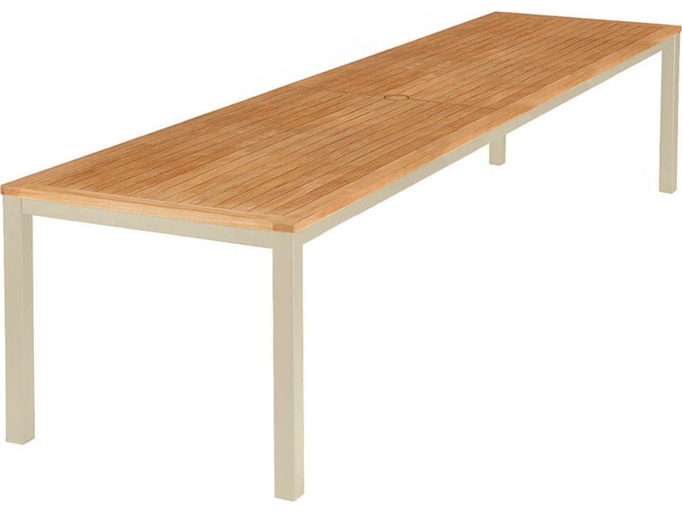Aura 118-Inch Rectangle Dining Table with Natural Teak Top in Champagne