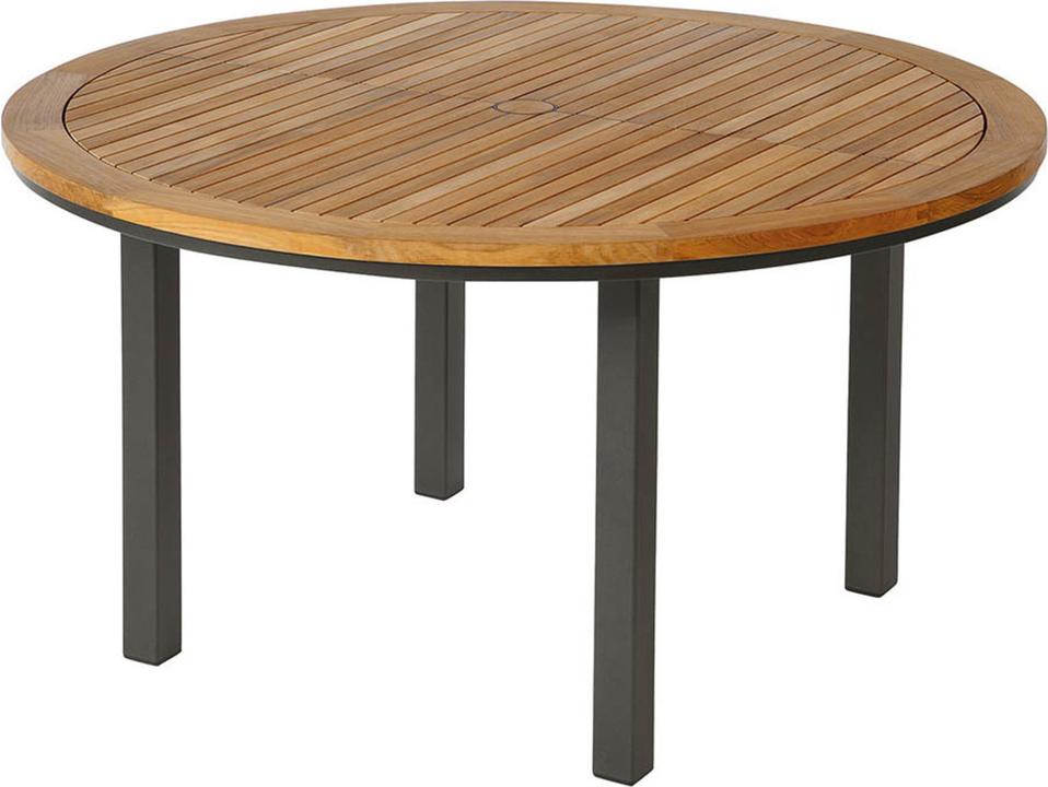 Aura Round Dining Table with Teak Top in Graphite
