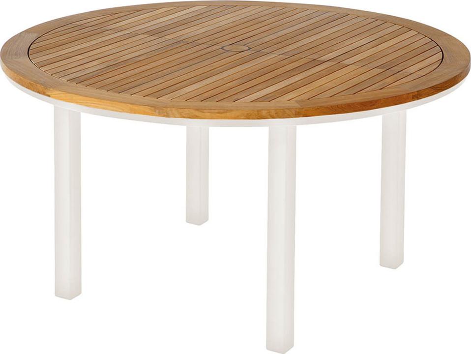 Aura 56-Inch Round Dining Table with Teak Top and Umbrella Hole