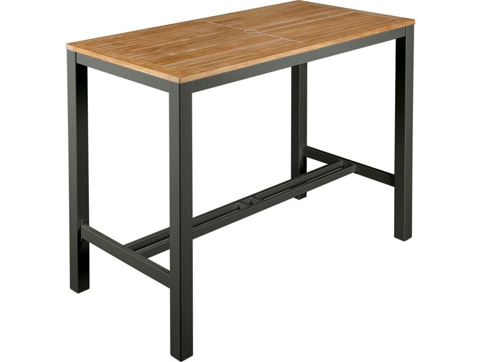 Aura Bar Table Graphite Powder-Coated Aluminum Natural Teak 55"W x 28"D x 41"H