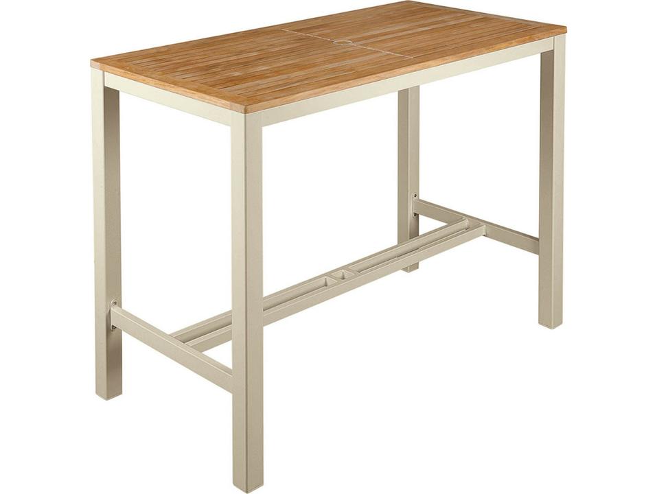 Aura Bar Table Champagne Powder-Coated Aluminum Natural Teak