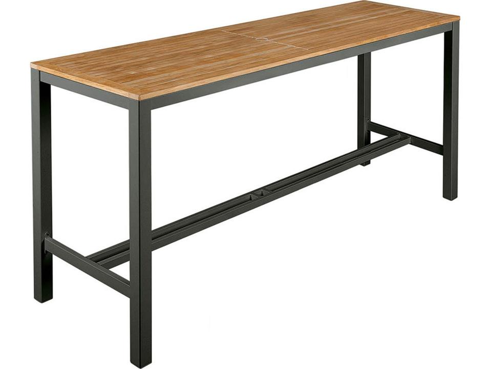 Aura Rectangular Bar Table with Graphite Aluminum Frame and Teak Top
