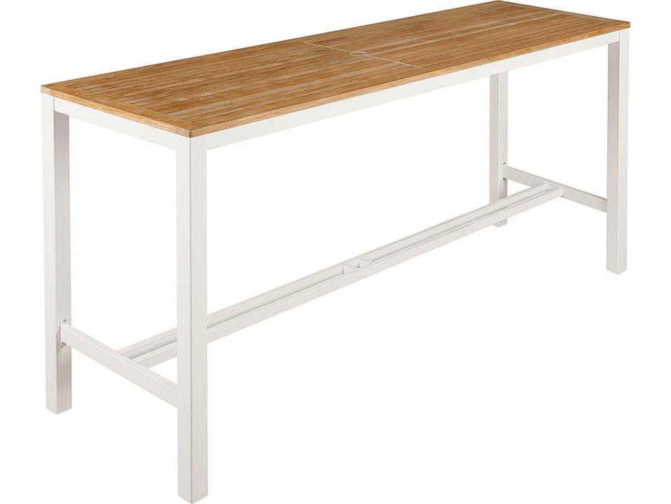 Aura 79-Inch Rectangular High Dining Table in Arctic White and Teak