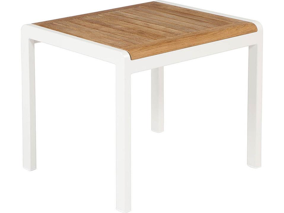 Aura Side Table with Teak Top in Arctic White