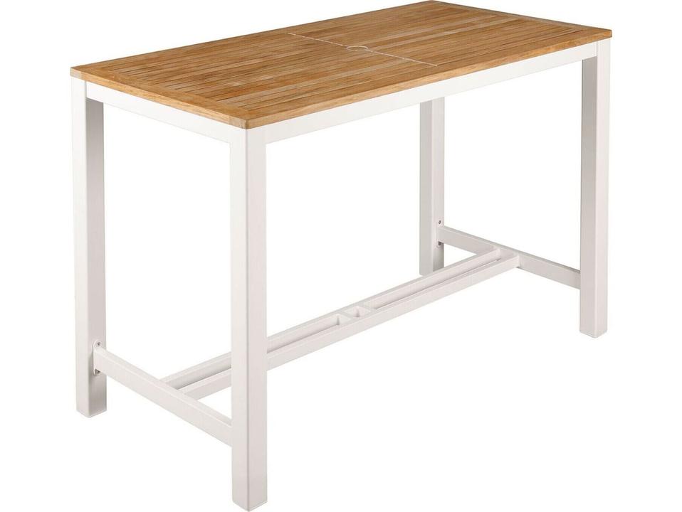 Aura 55-Inch Counter Table in Arctic White Aluminum and Natural Teak