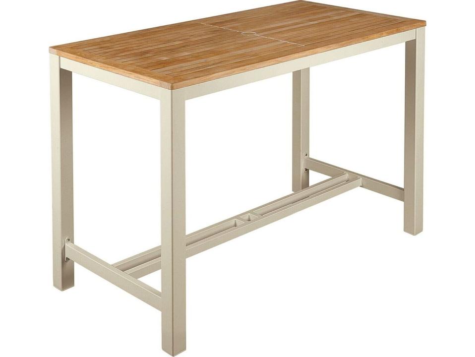 Aura 55-Inch Rectangle Counter Height Outdoor Dining Table in Champagne and Natural Teak