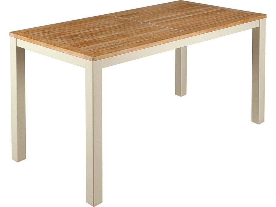 Aura 55-Inch Narrow Teak Top Dining Table in Champagne Aluminum