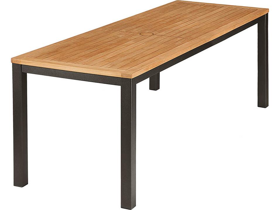 Aura Narrow 79-Inch Rectangle Dining Table with Teak Top in Graphite