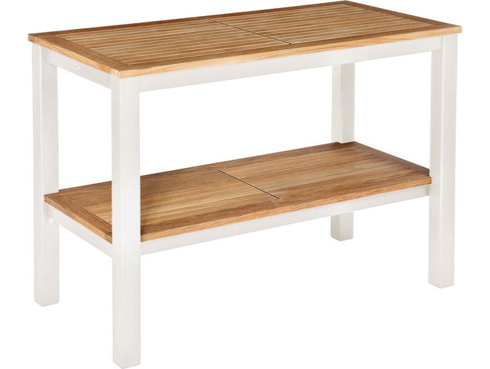 Aura Outdoor Serving Table in Arctic White and Natural Teak