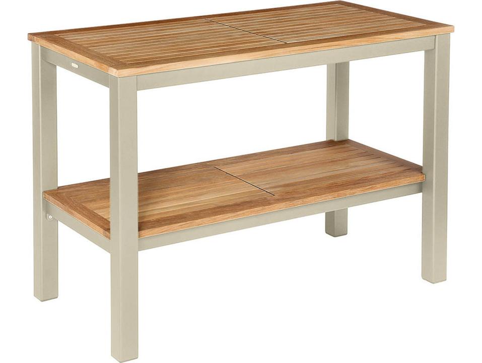 Aura Serving Table Champagne Powder-Coated Aluminum Natural Teak