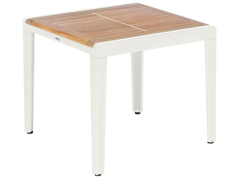 Aura 26-Inch Square High Side Table with Teak Top in Arctic White