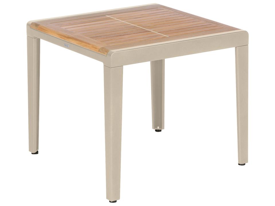 Aura 26-Inch Square High Side Table with Teak Top in Champagne
