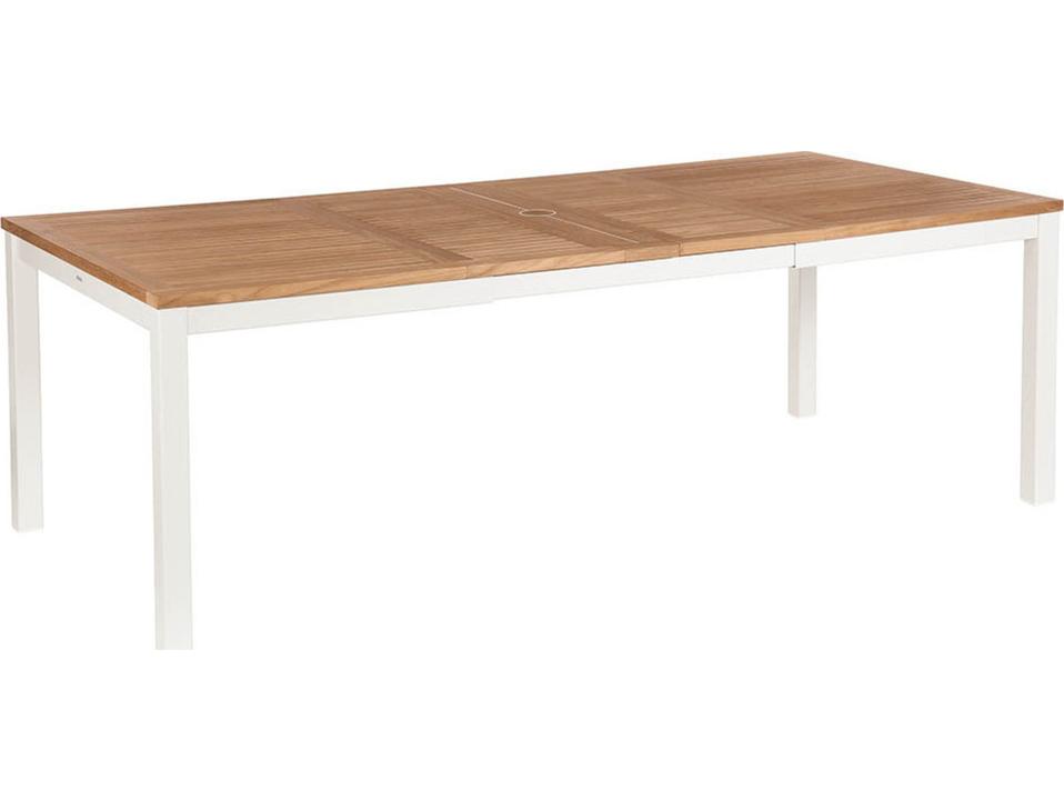 Aura 59-90 Inch Extending Dining Table with Teak Top in Arctic White