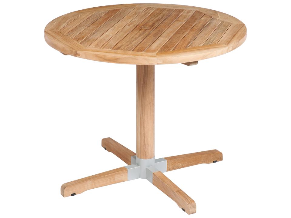 Bermuda 35-Inch Round Teak Pedestal Dining Table with Umbrella Hole