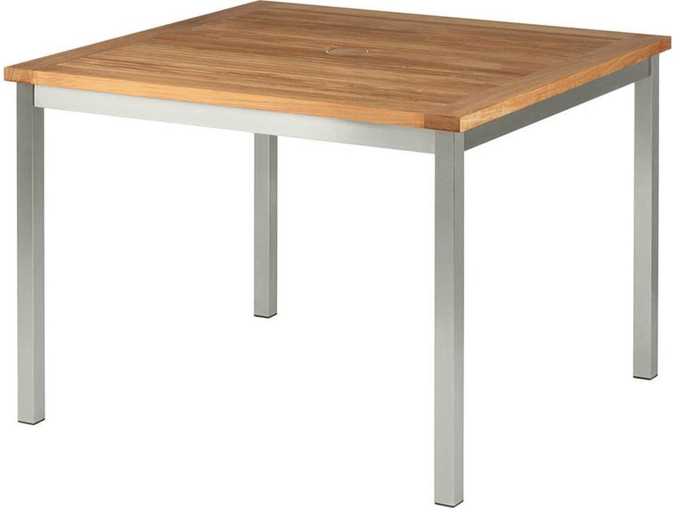 Equinox 38 x 39 Inch Square Stainless Steel Teak Dining Table