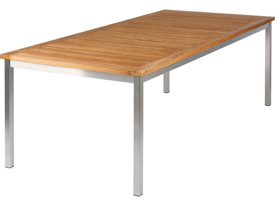 Equinox 85-Inch Rectangle Dining Table Teak Top Stainless Steel