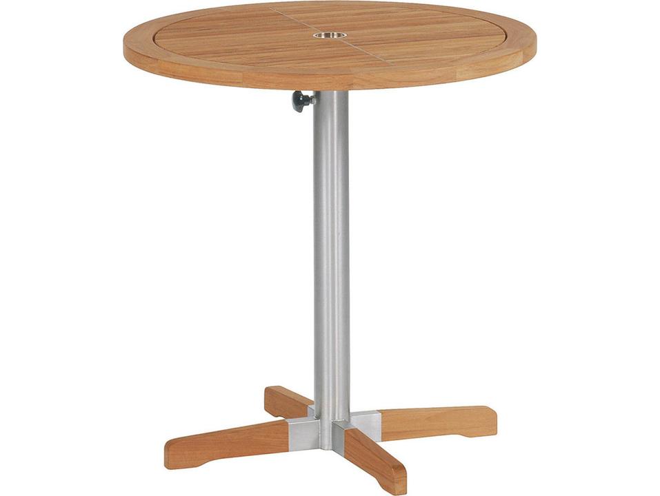 Equinox 26-Inch Round Bistro Dining Table in Natural Teak and Stainless Steel