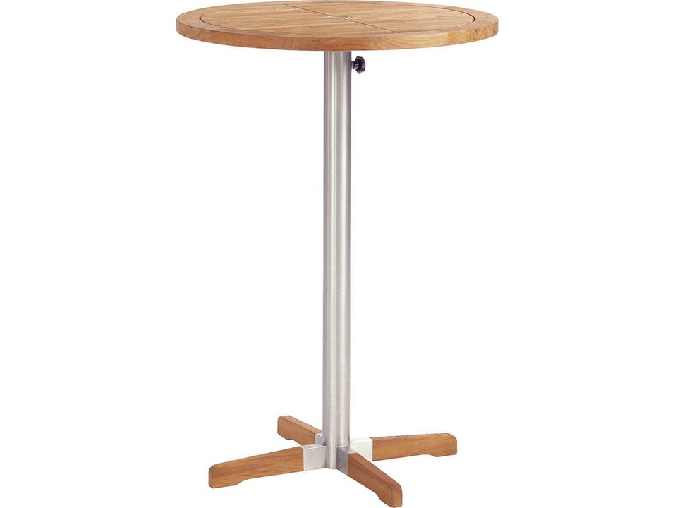 Equinox Round Bar Bistro Table in Stainless Steel and Natural Teak
