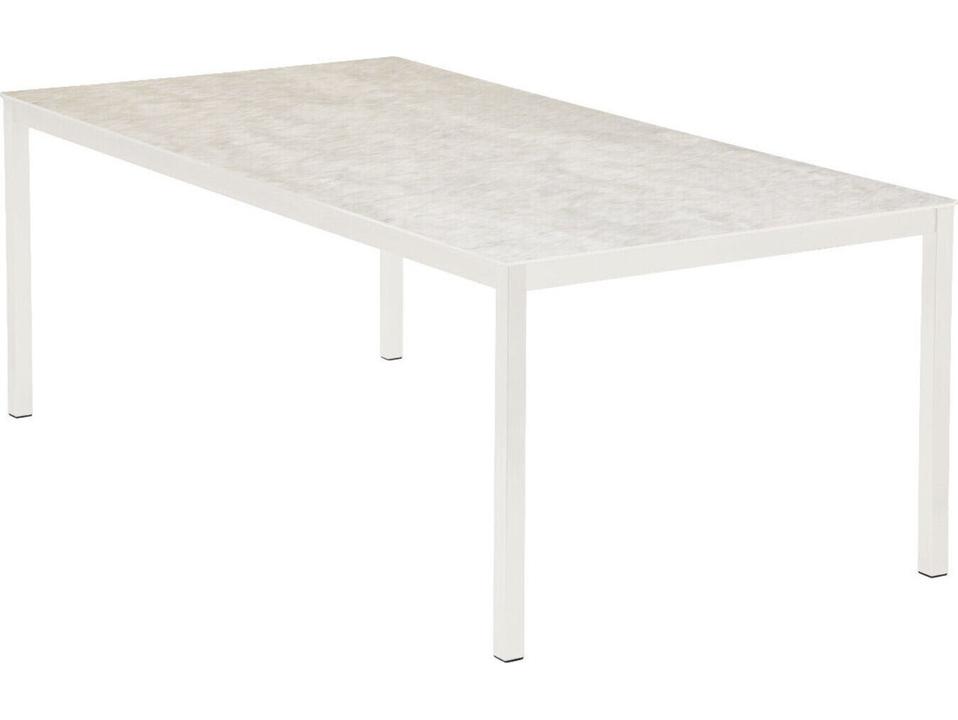 Equinox Dining Table Arctic White Powder-Coated Stainless Steel Frost Ceramic 79"W x 39"S x28"H