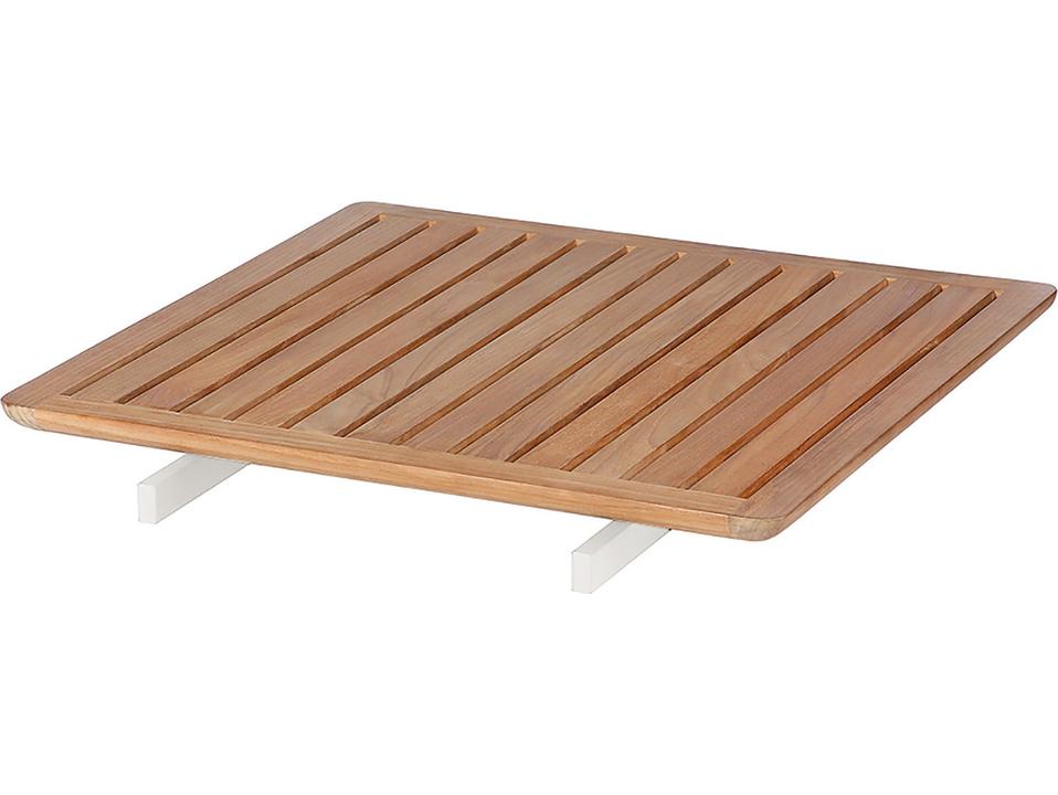Layout Bridging Table with Teak Top in Arctic White