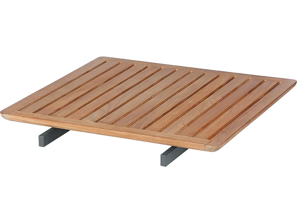 Layout Bridging Table with Teak Top in Forge Grey