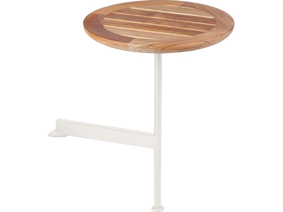 Layout 22-Inch Round Side Table with Teak Top in Arctic White