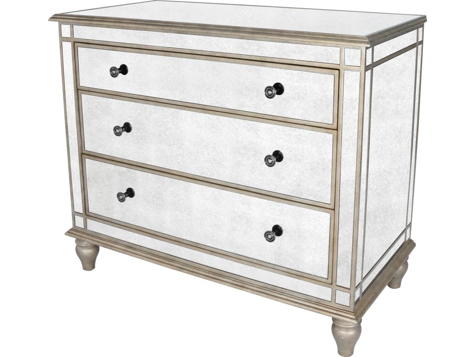 Laflin Mirrored Console Chest with Pewter Trim and Antique Brass Hardware