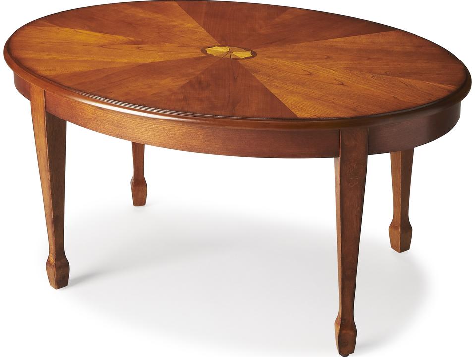 Specialty Clayton Oval Coffee Table in Olive Ash Burl