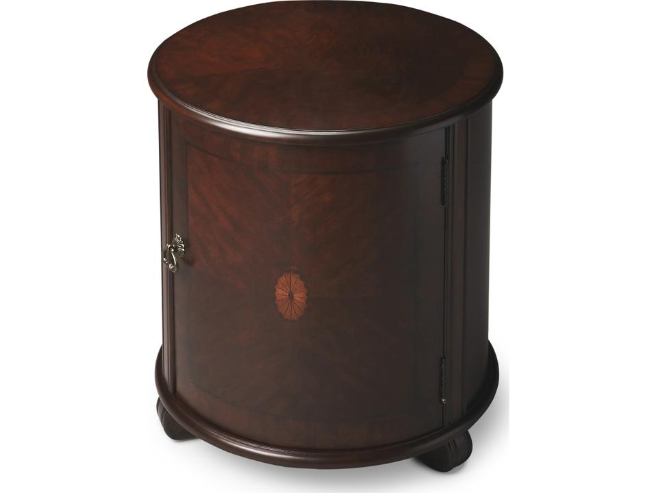 Lawrie Round Wood Drum Side Table in Dark Brown Cherry
