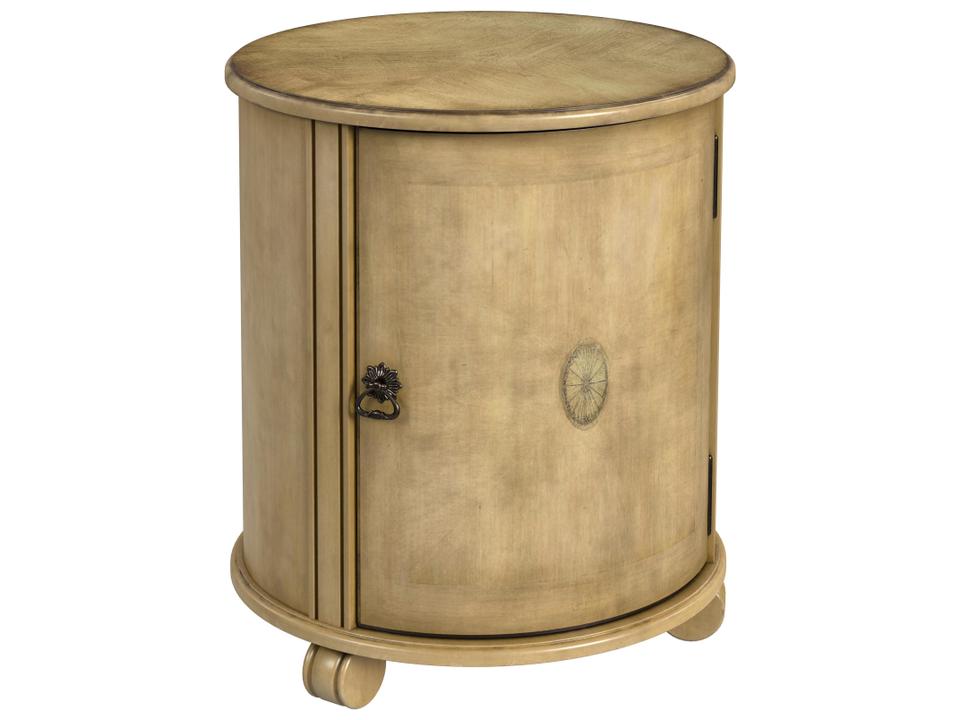 Lawrie 20 in. W Round Wood Drum 1 Door Side Table Beige