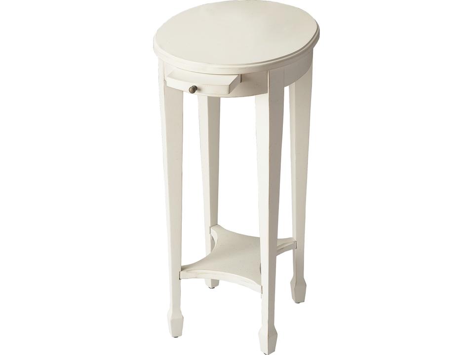 Cottage White Accent Table with Pull-Out Shelf