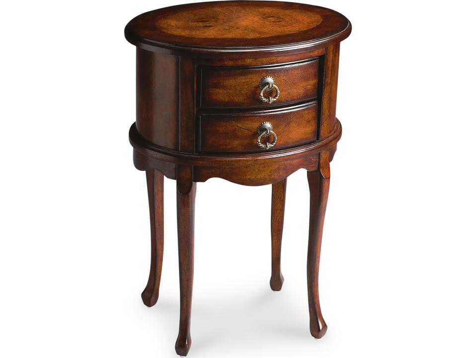 Specialty Whitley Oval Side Table with Two Drawers in Plantation Cherry