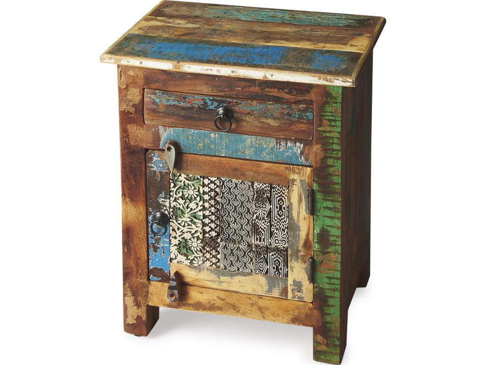 Reverb Artifacts Accent Chest in Multi-Color Reclaimed Wood with Hand-Painted Design