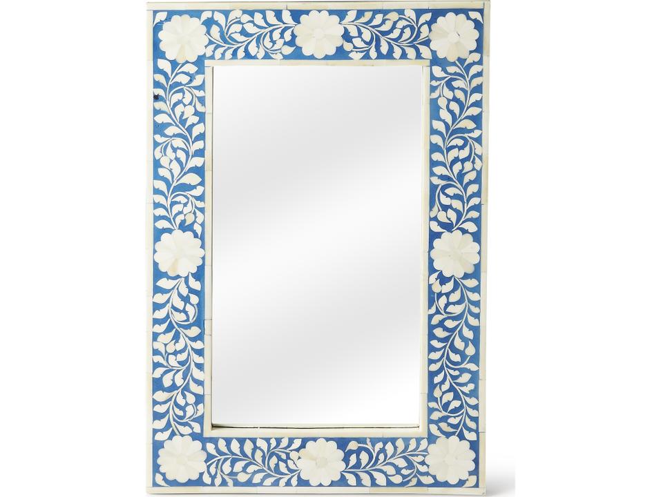 Olivia Bone Inlay Wall Mirror Blue Botanic Pattern