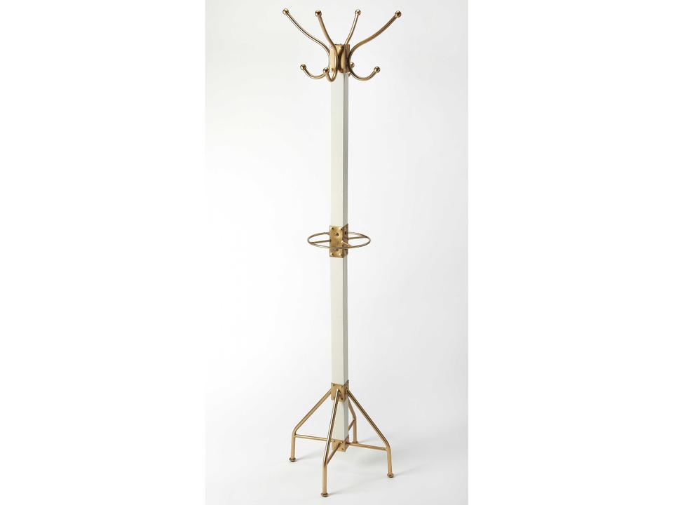 Logan Square Whie And Gold Coat Rack with Umbrella Holder