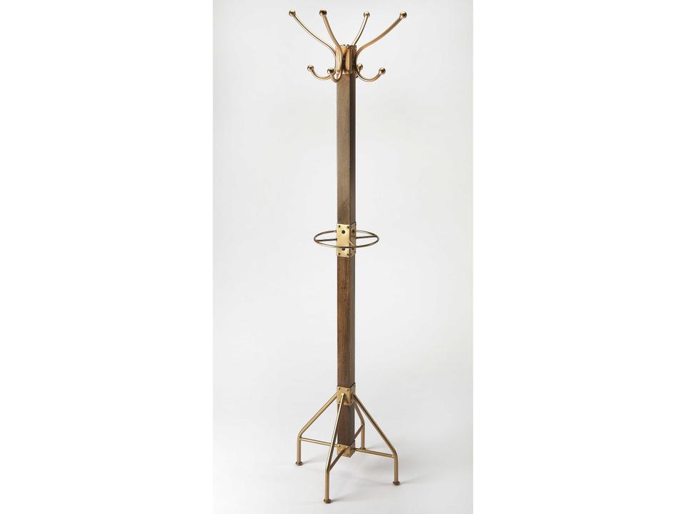 Logan Square Antique Gold Coat Rack with Umbrella Holder