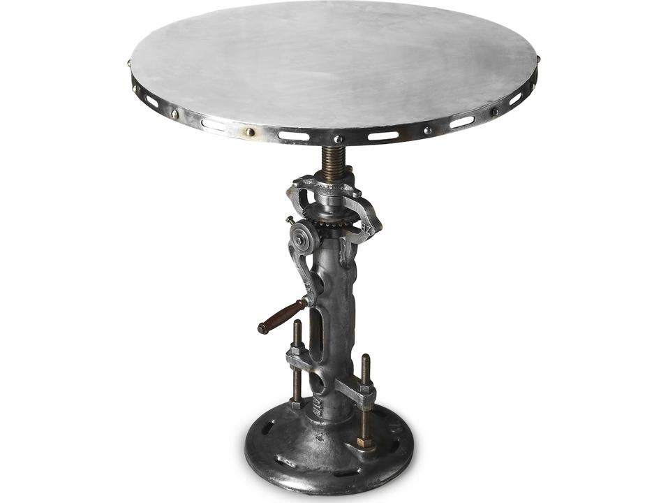 Fenwick Adjustable Height Round Industrial Pub Table in Silver Iron