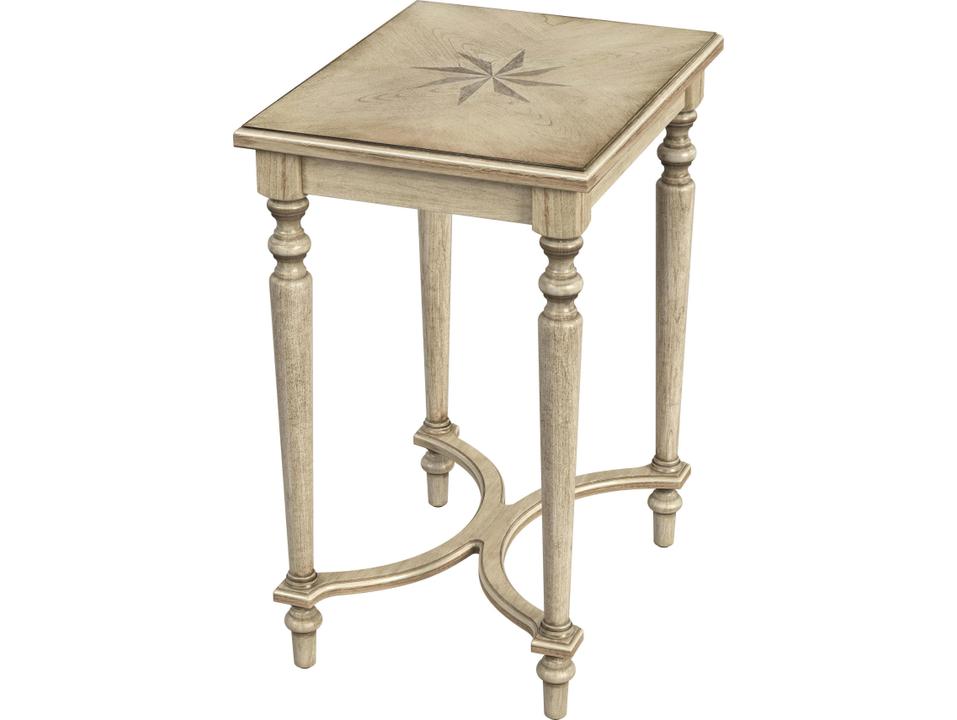 Specialty Tyler Rectangular Side Table with Starburst Veneer Inlay Antique Beige