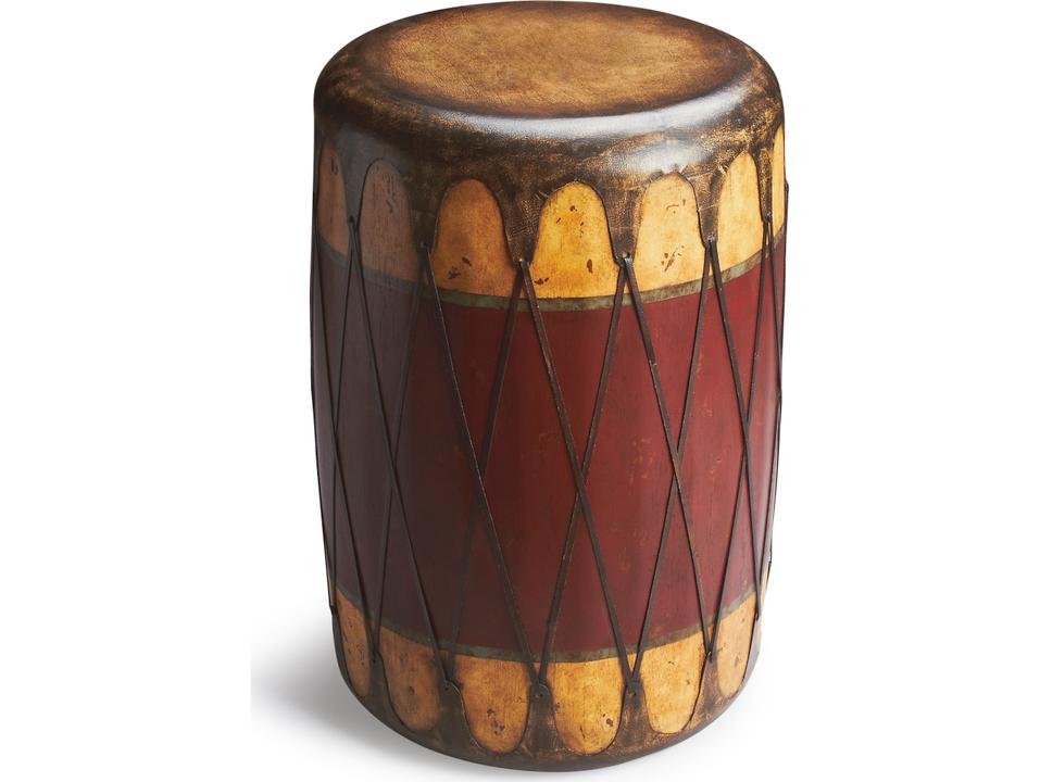 Navajo Round Leather Drum End Table in Mountain Lodge Finish