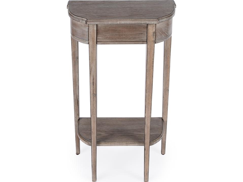 Wendell Demilune Wood Console Table with Lower Shelf in Gray Driftwood Finish