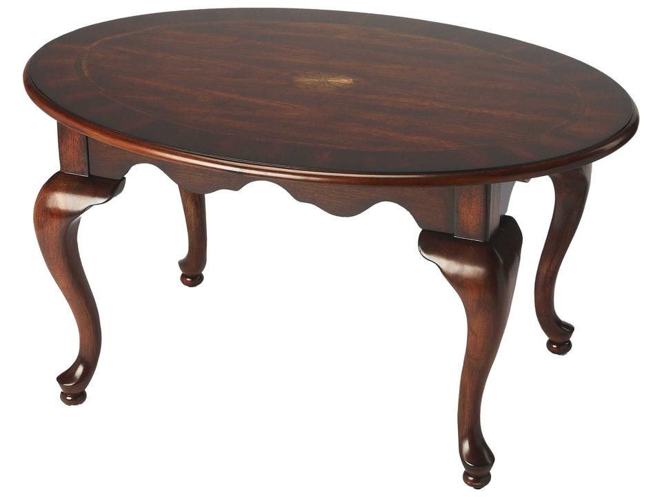 Plantation Cherry Oval Coffee Table with Inlay Design