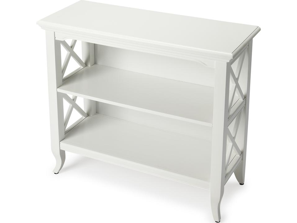 Newport Low Bookcase in Glossy White with X-Shaped Supports